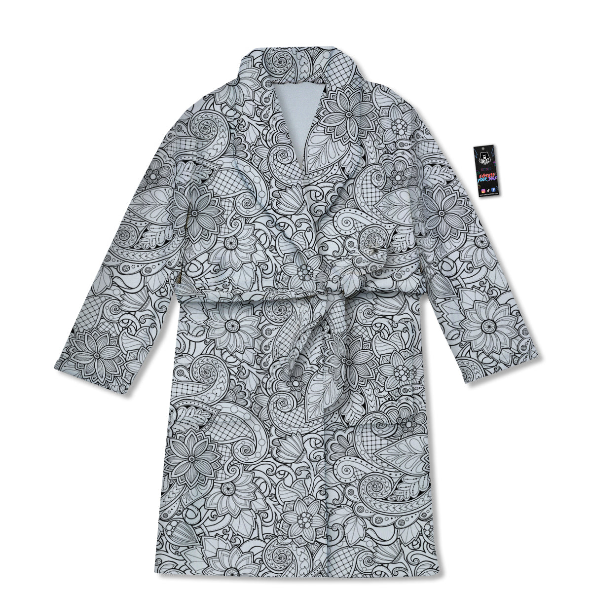 Flower Zentangle Print Pattern Bathrobe-grizzshop