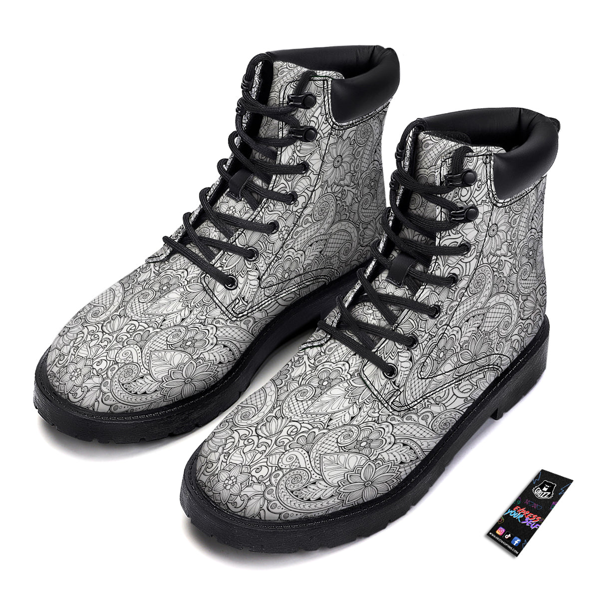 Flower Zentangle Print Pattern Boots-grizzshop