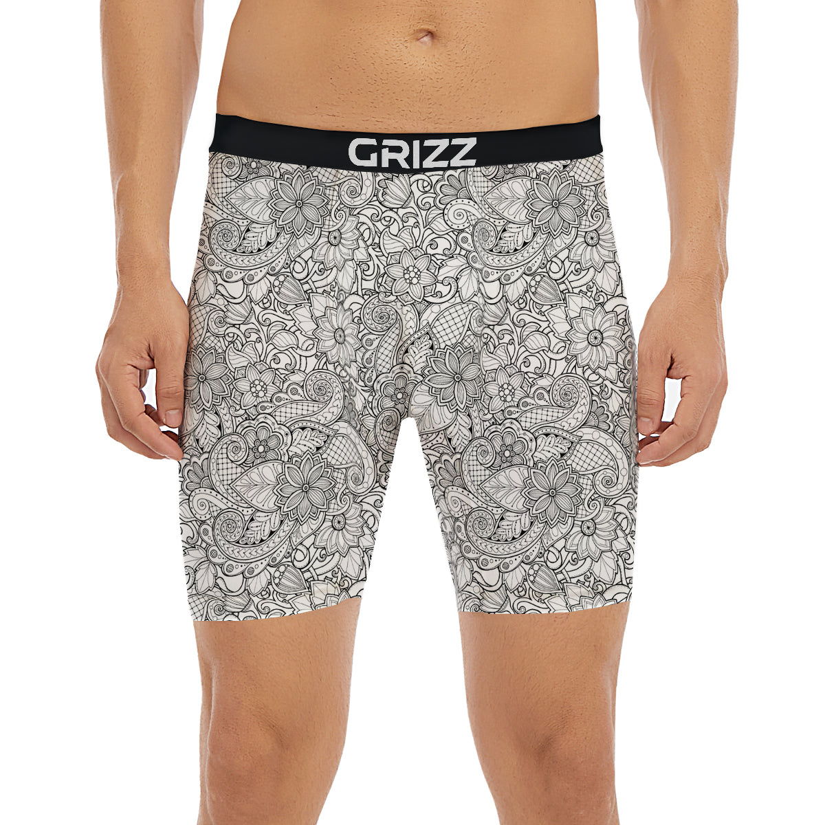 Flower Zentangle Print Pattern Boxer Briefs-grizzshop