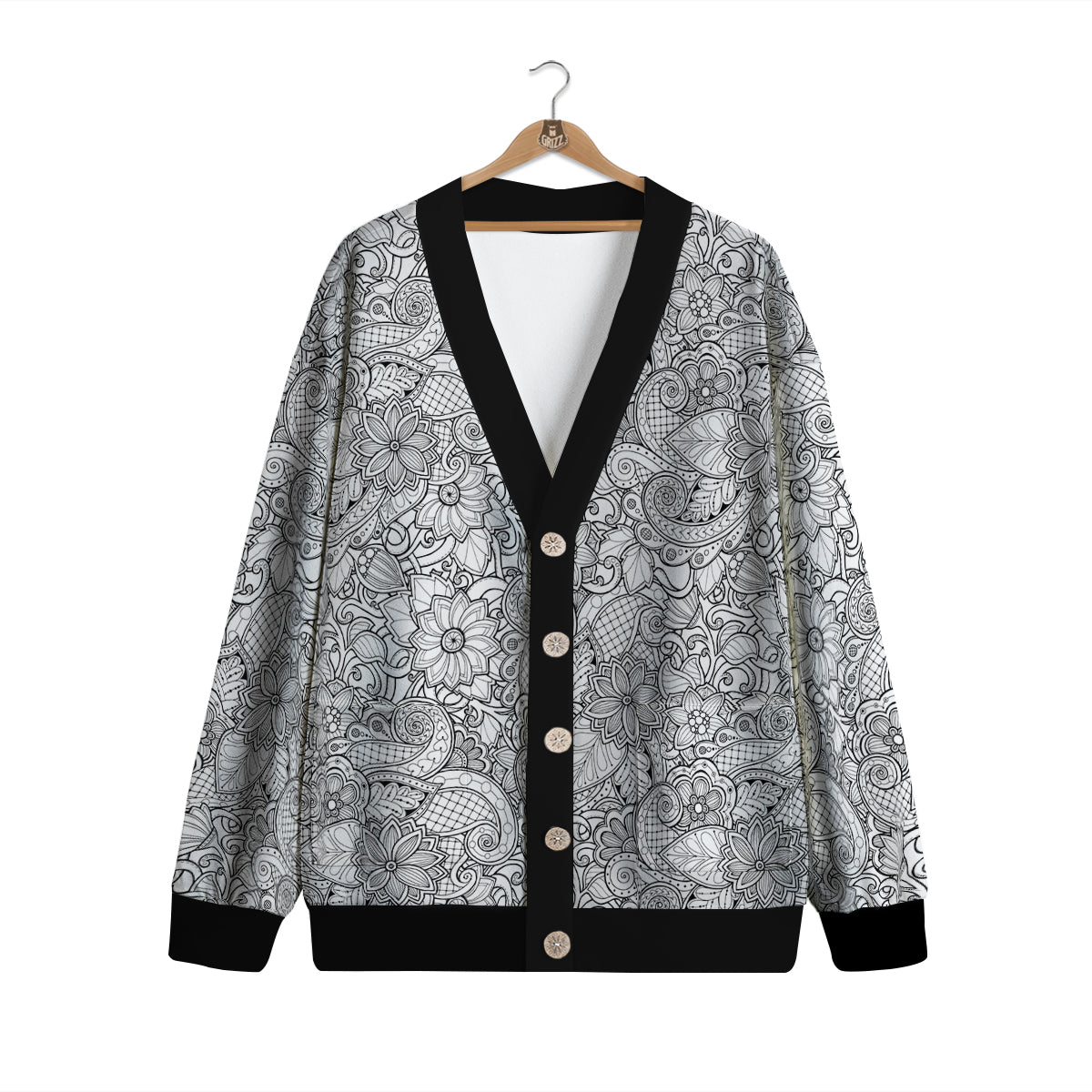 Flower Zentangle Print Pattern Cardigan-grizzshop