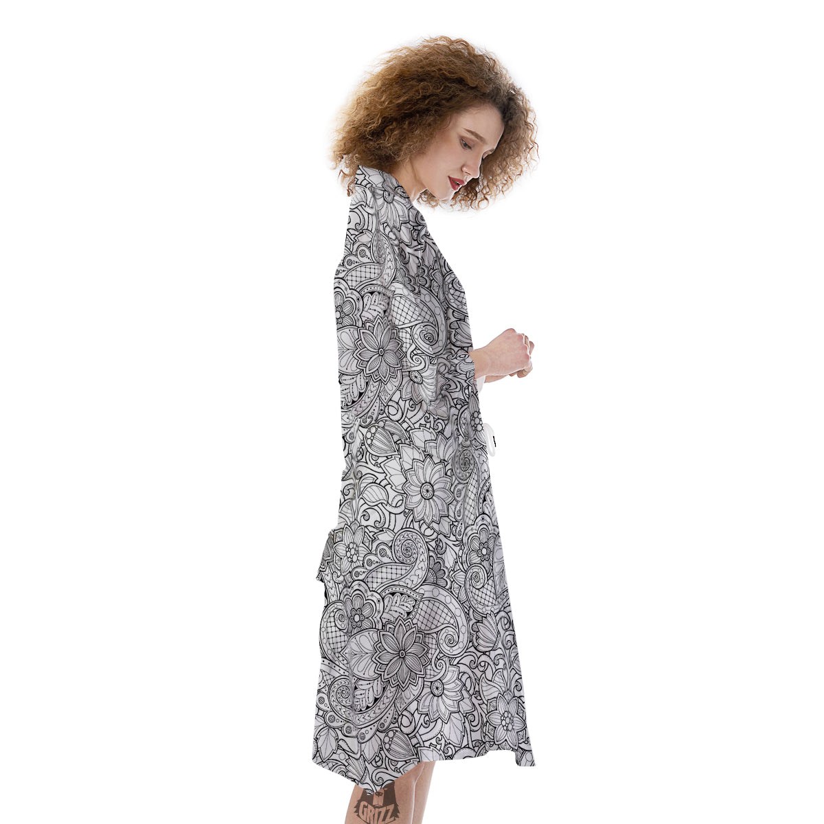 Flower Zentangle Print Pattern Kimono-grizzshop