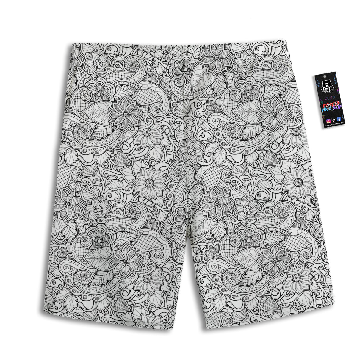 Flower Zentangle Print Pattern Men's Athletic Shorts-grizzshop