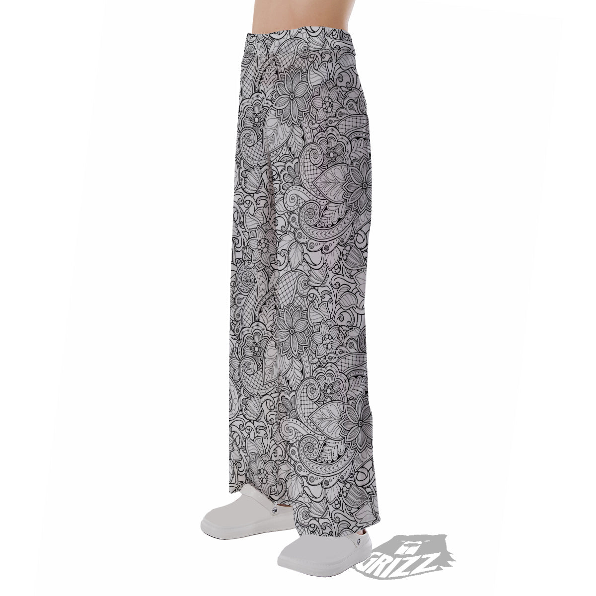 Flower Zentangle Print Pattern Pajama Pants-grizzshop