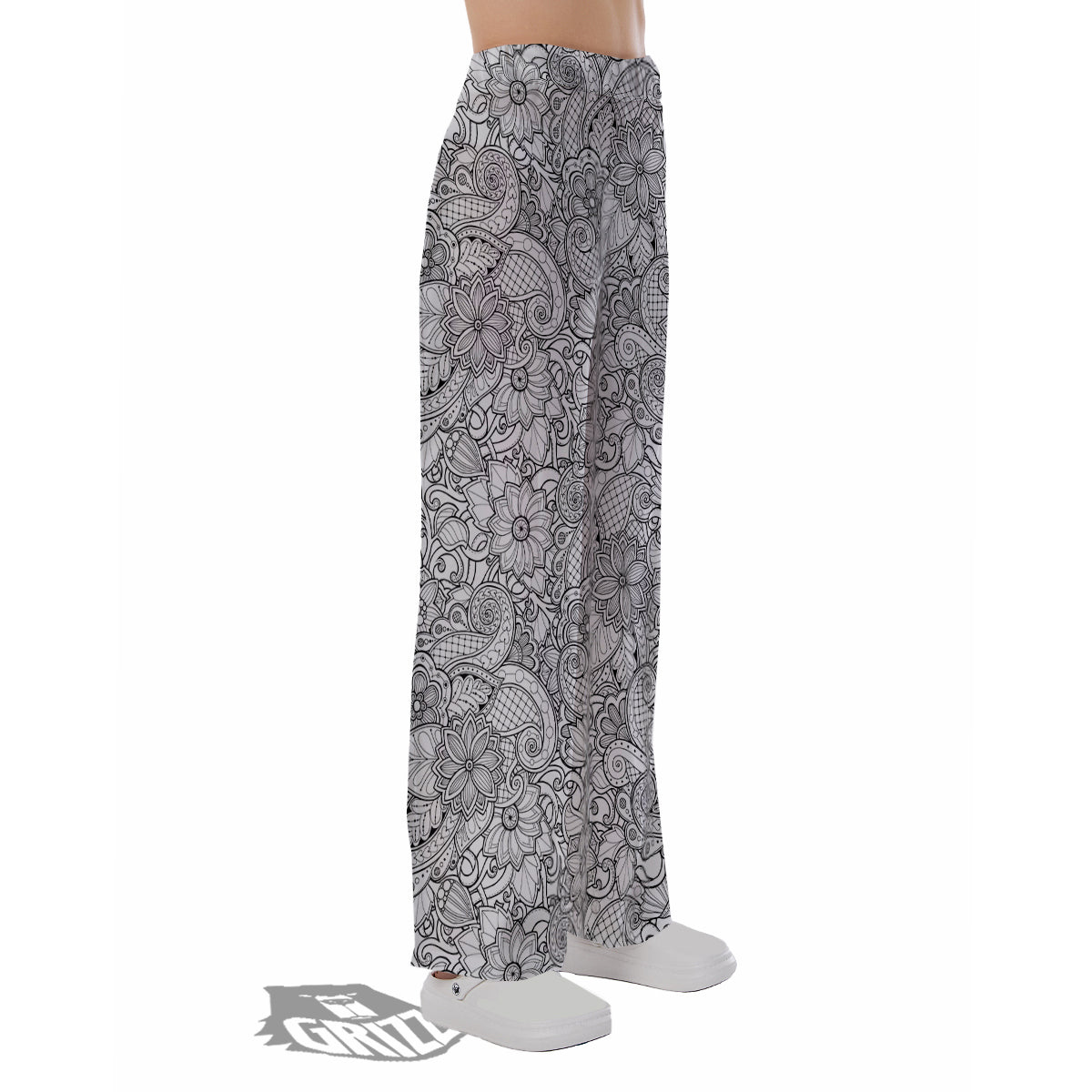 Flower Zentangle Print Pattern Pajama Pants-grizzshop