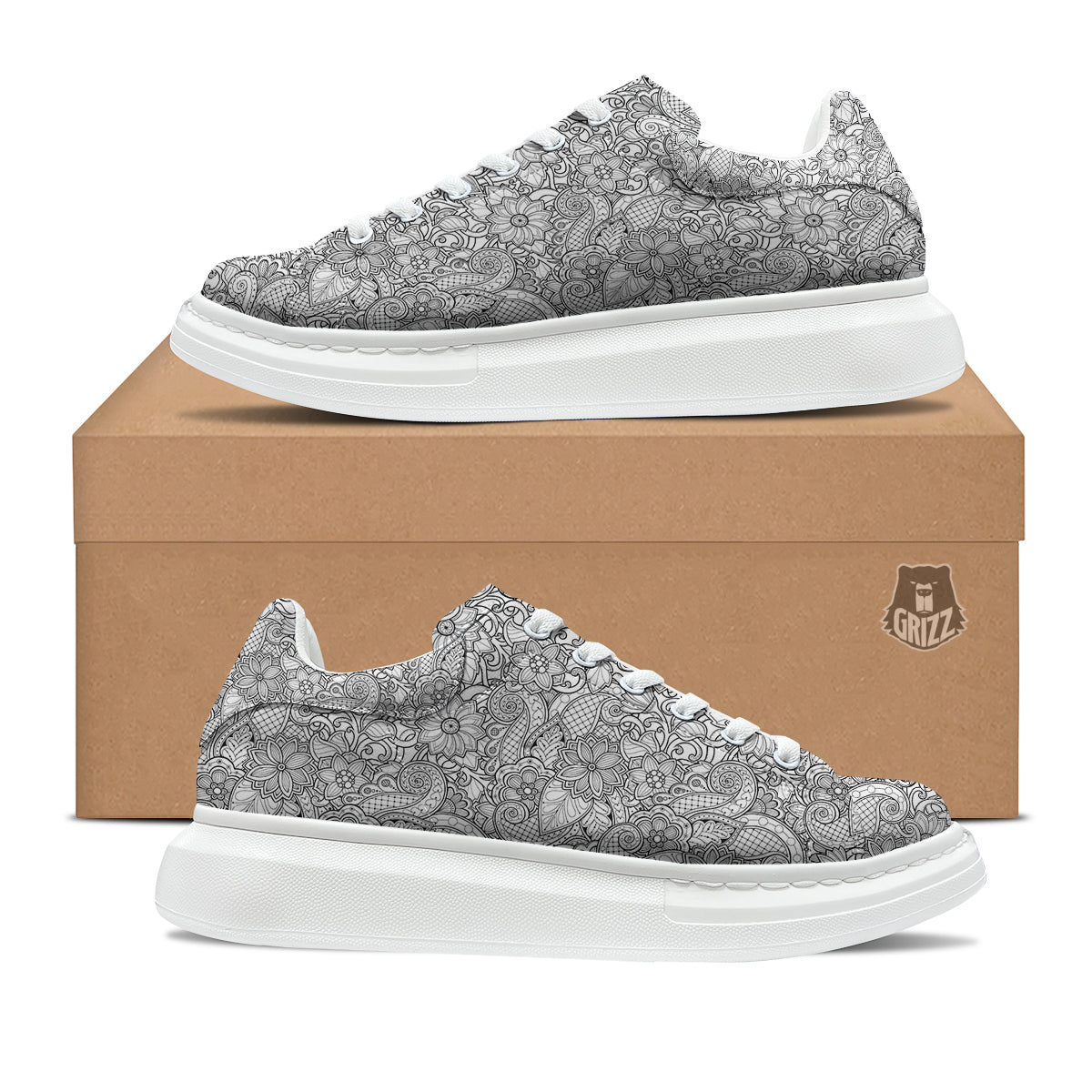 Flower Zentangle Print Pattern Platform Shoes-grizzshop
