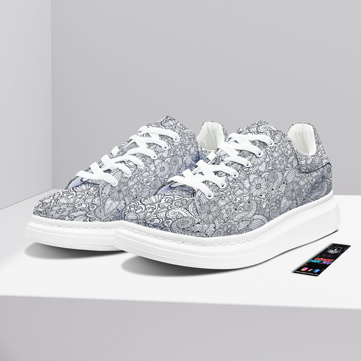 Flower Zentangle Print Pattern Platform Shoes-grizzshop