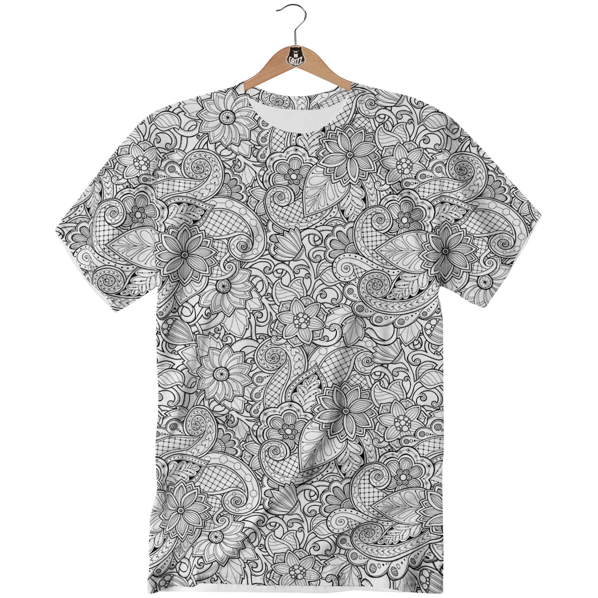 Flower Zentangle Print Pattern T-Shirt-grizzshop
