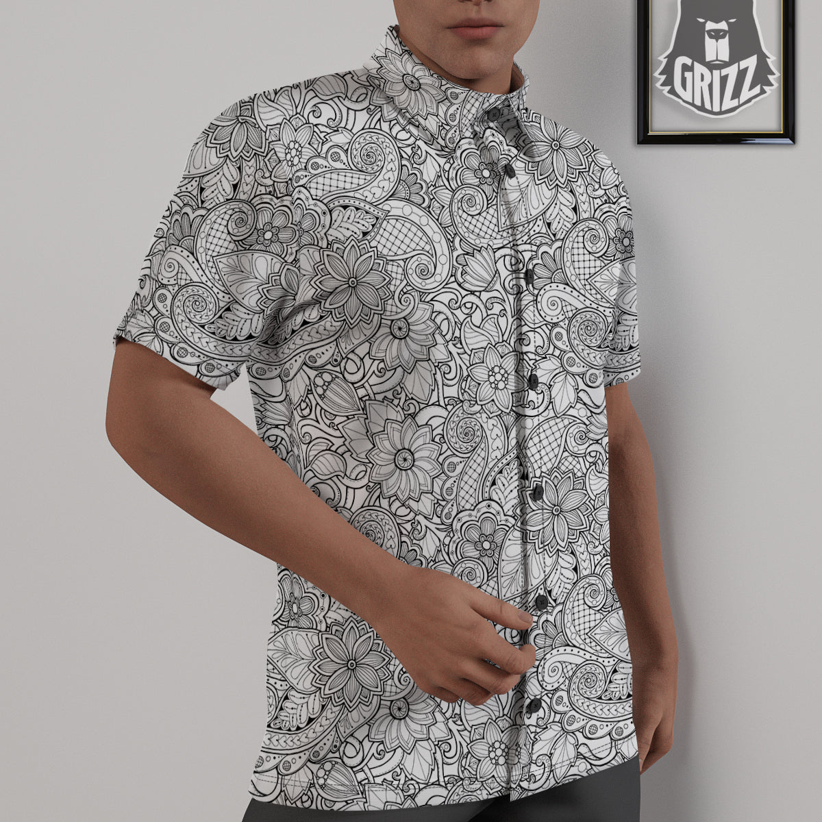 Flower Zentangle Print Pattern Untucked Shirts-grizzshop