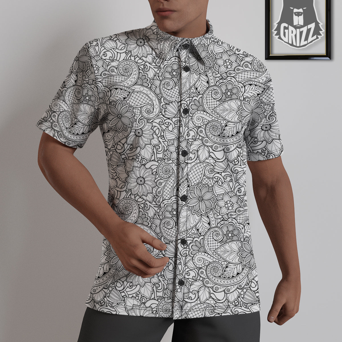 Flower Zentangle Print Pattern Untucked Shirts-grizzshop