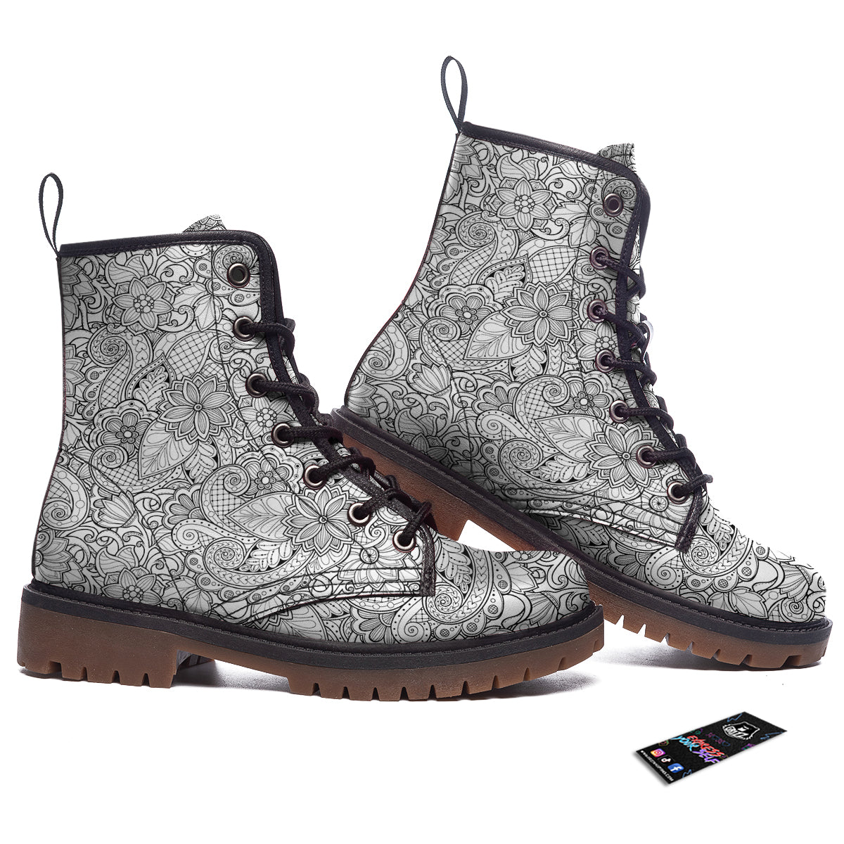 Flower Zentangle Print Pattern Work Boots-grizzshop