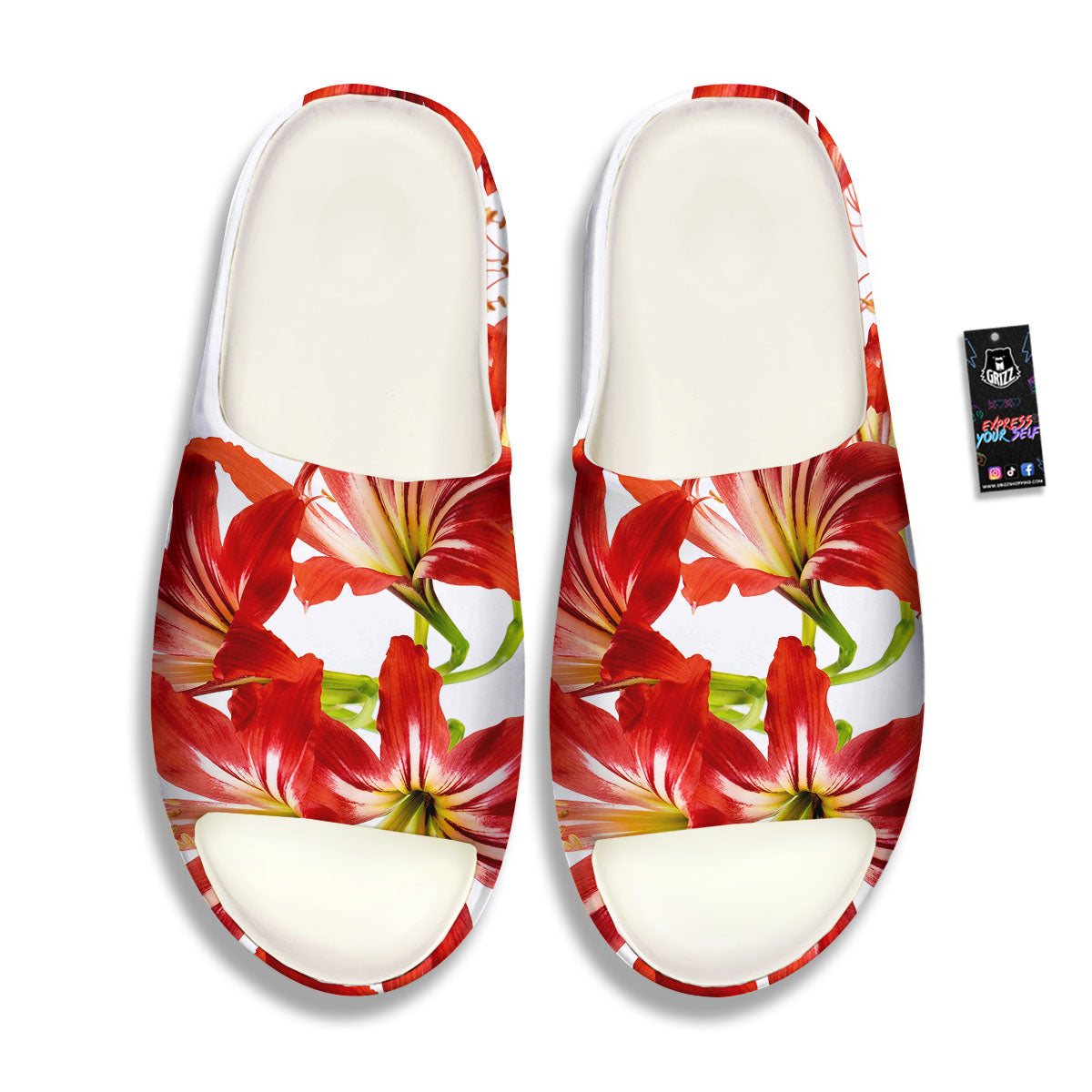 Flower Amaryllis Print Sandals-grizzshop