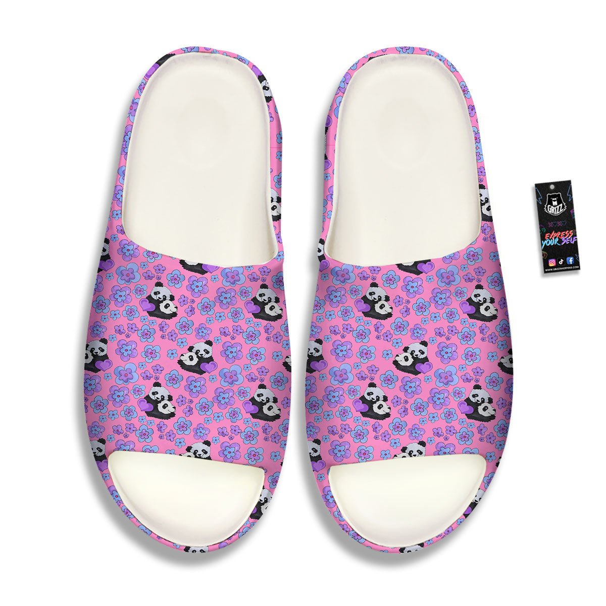 Flower And Purple Panda Print Pattern Sandals-grizzshop