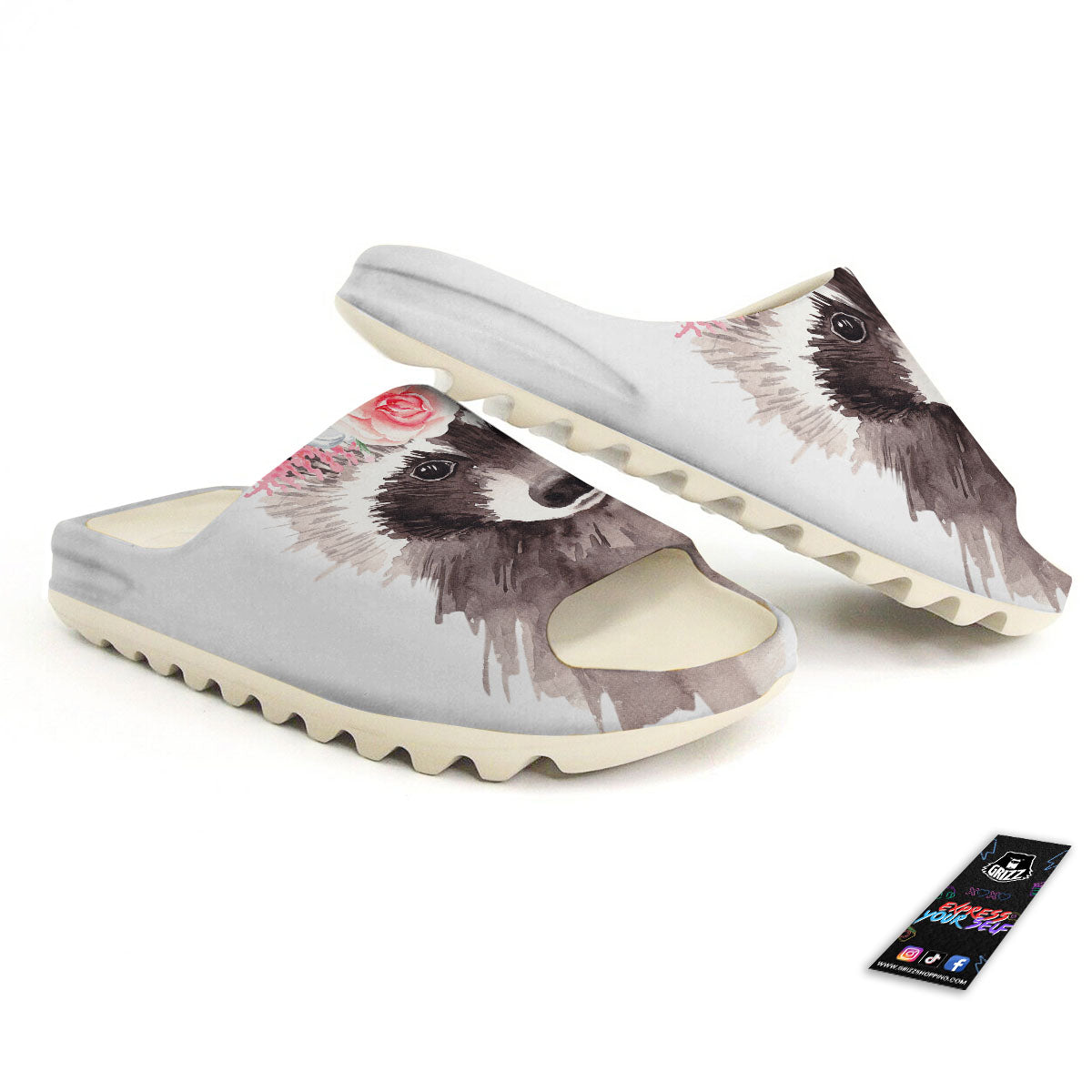 Flower And Raccoon Print Sandals-grizzshop