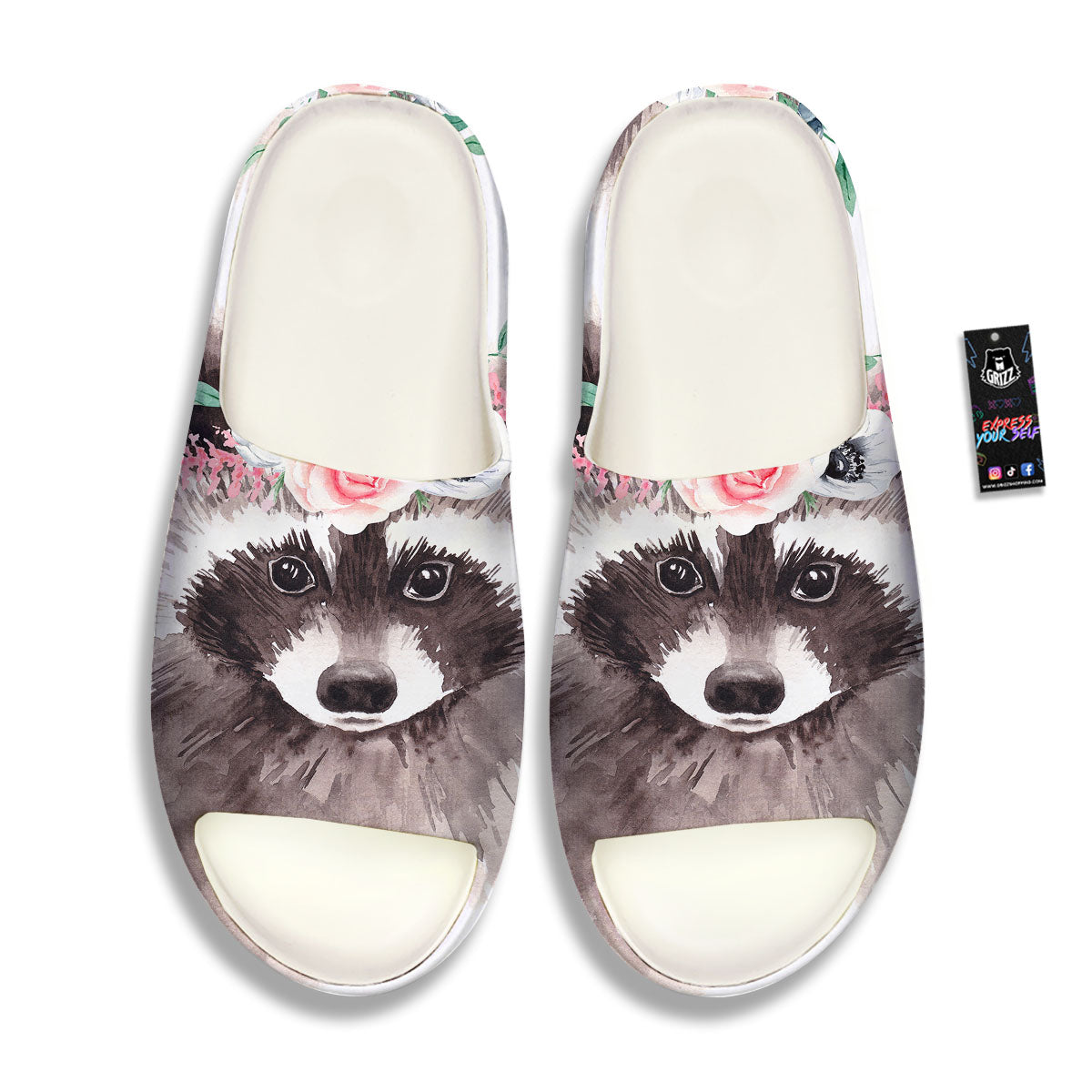 Flower And Raccoon Print Sandals-grizzshop