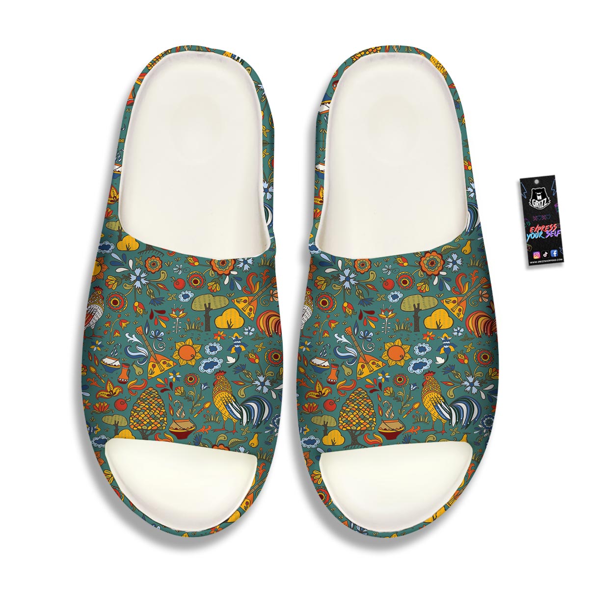 Flower And Rooster Print Pattern Sandals-grizzshop