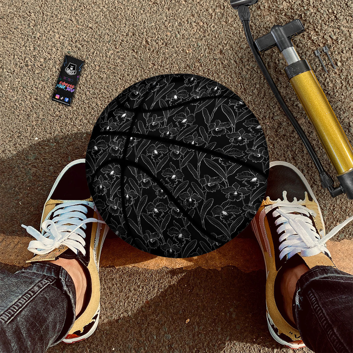 Flower Black Cattleya Print Pattern Basketball