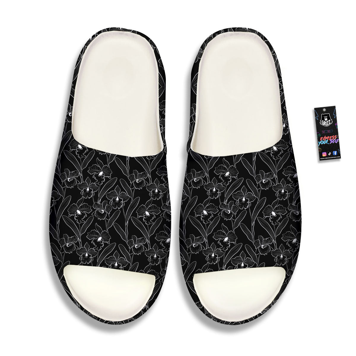 Flower Black Cattleya Print Pattern Sandals-grizzshop