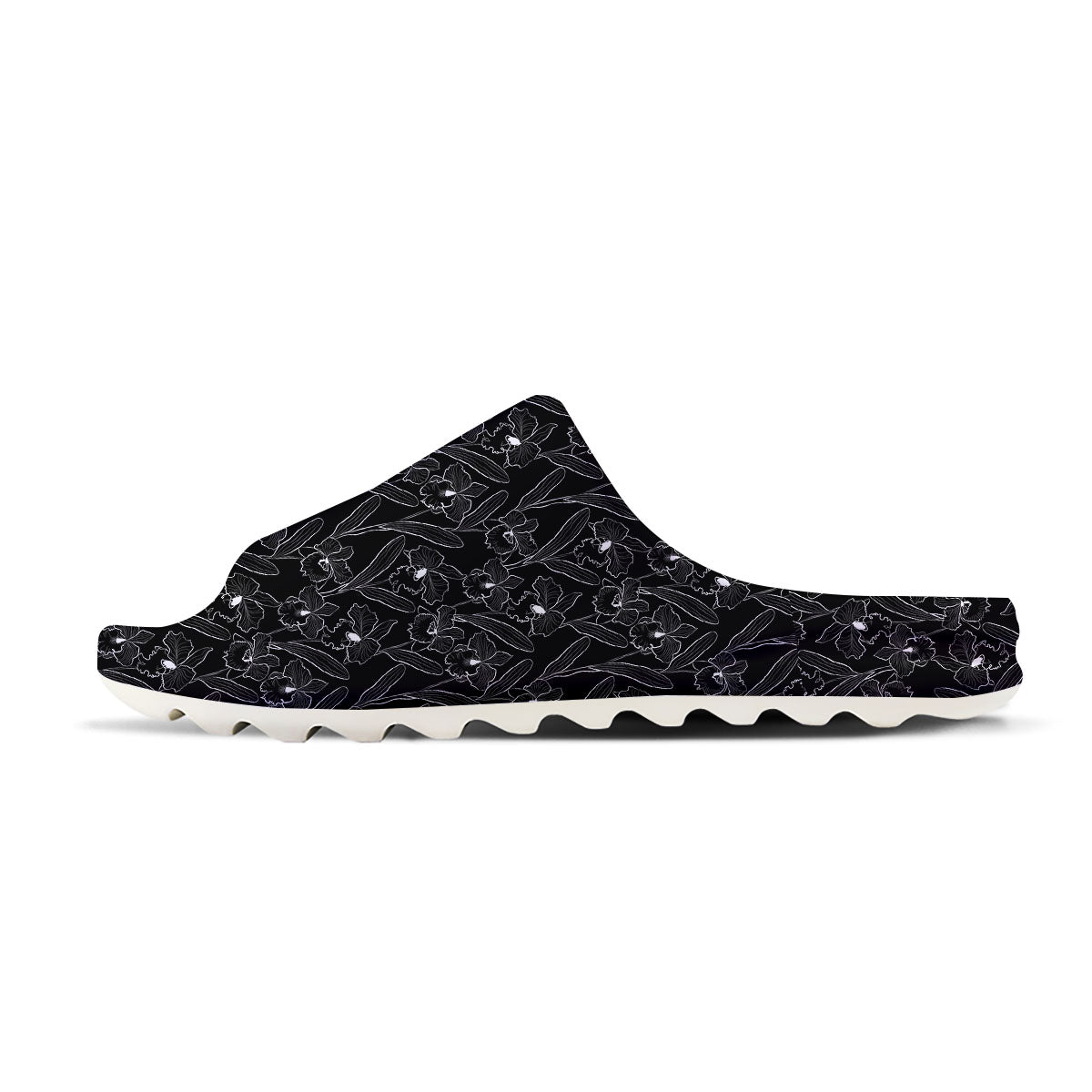 Flower Black Cattleya Print Pattern Sandals-grizzshop