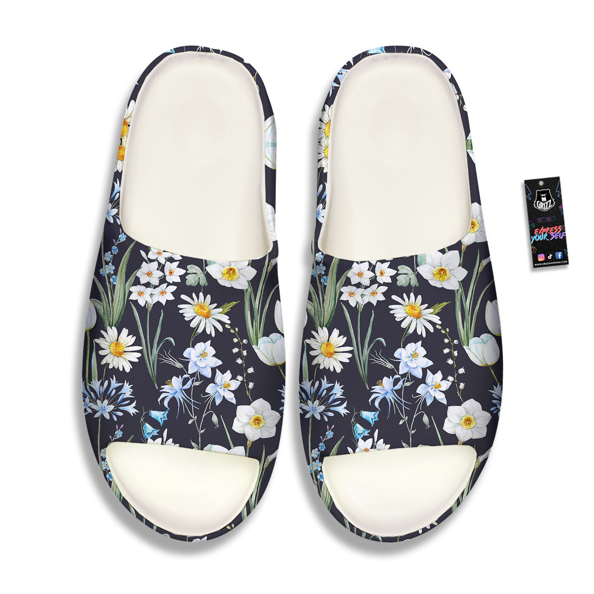 Flower White Daffodil Print Pattern Sandals-grizzshop