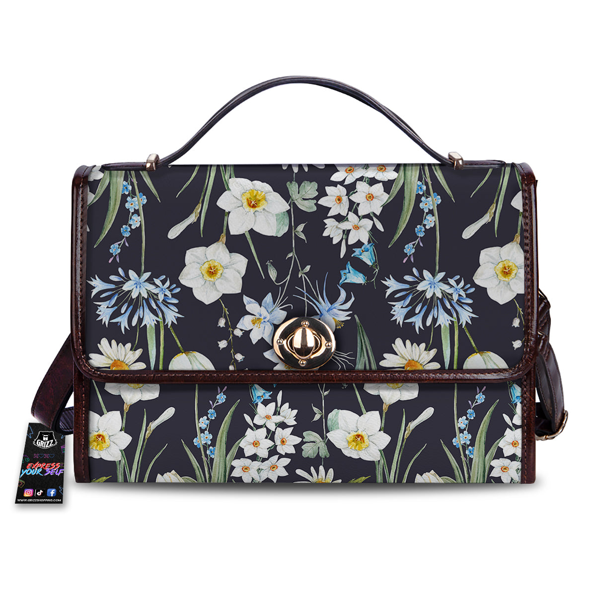 Flower White Daffodil Print Pattern Women's Satchel Bag