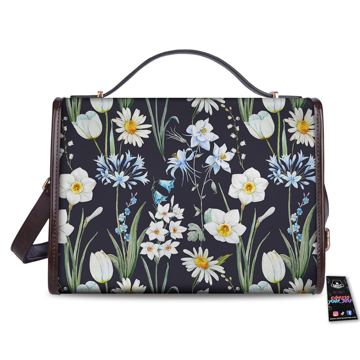 Flower White Daffodil Print Pattern Women's Satchel Bag