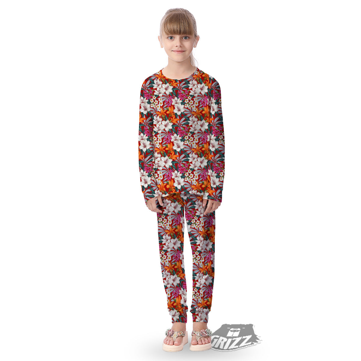 Flowers Aloha Hawaiian Print Pattern Kid's Pajamas-grizzshop