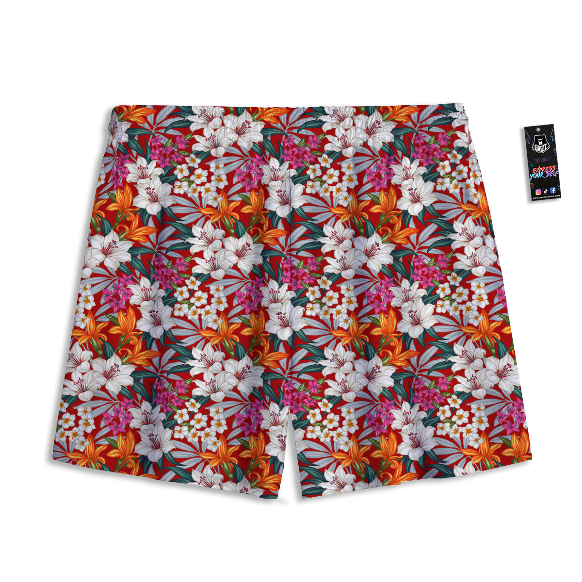 Flowers Aloha Hawaiian Print Pattern Mesh Shorts-grizzshop