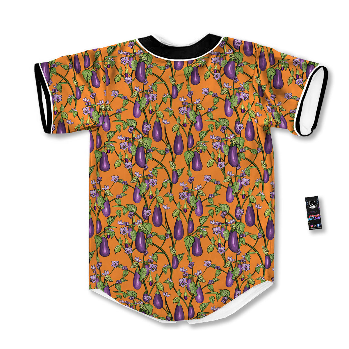 Flowers And Eggplant With Leaves Print Baseball Jersey-grizzshop