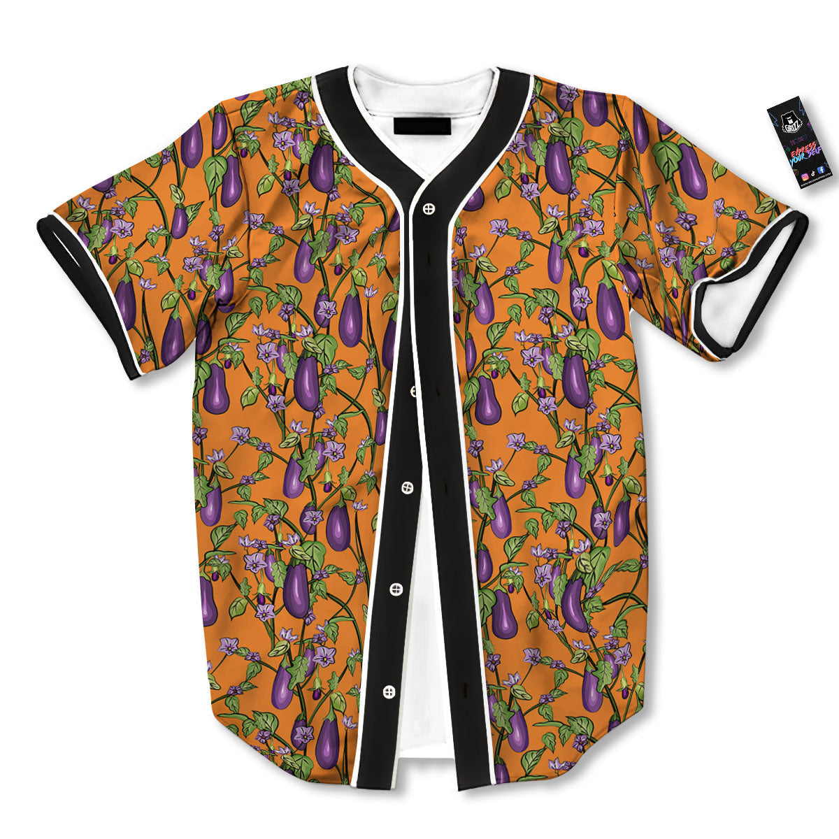 Flowers And Eggplant With Leaves Print Baseball Jersey-grizzshop