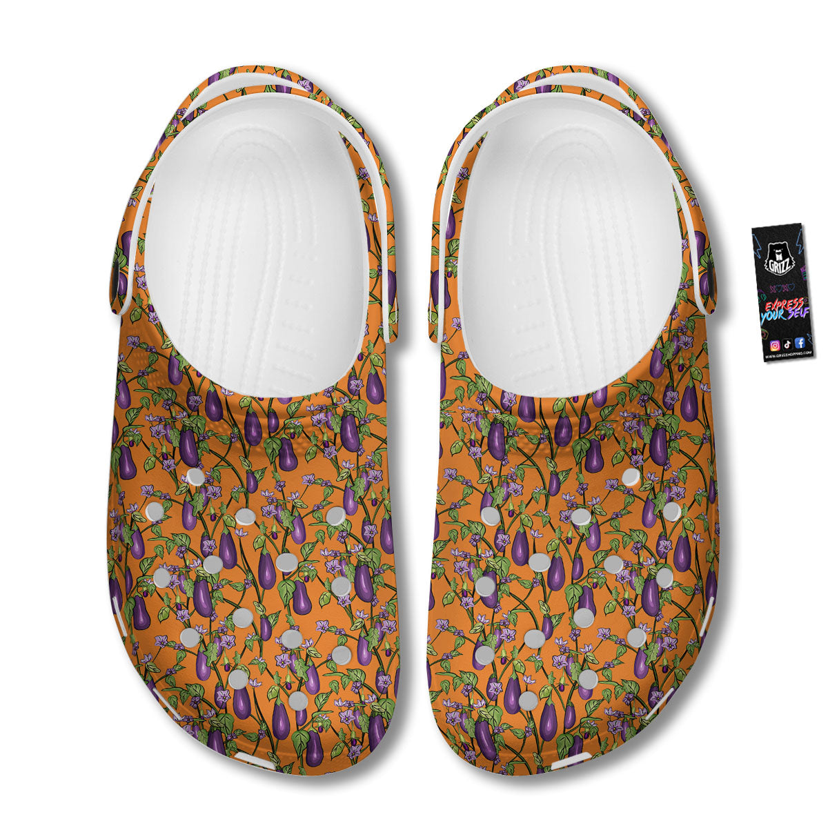 Flowers And Eggplant With Leaves Print Clog-grizzshop