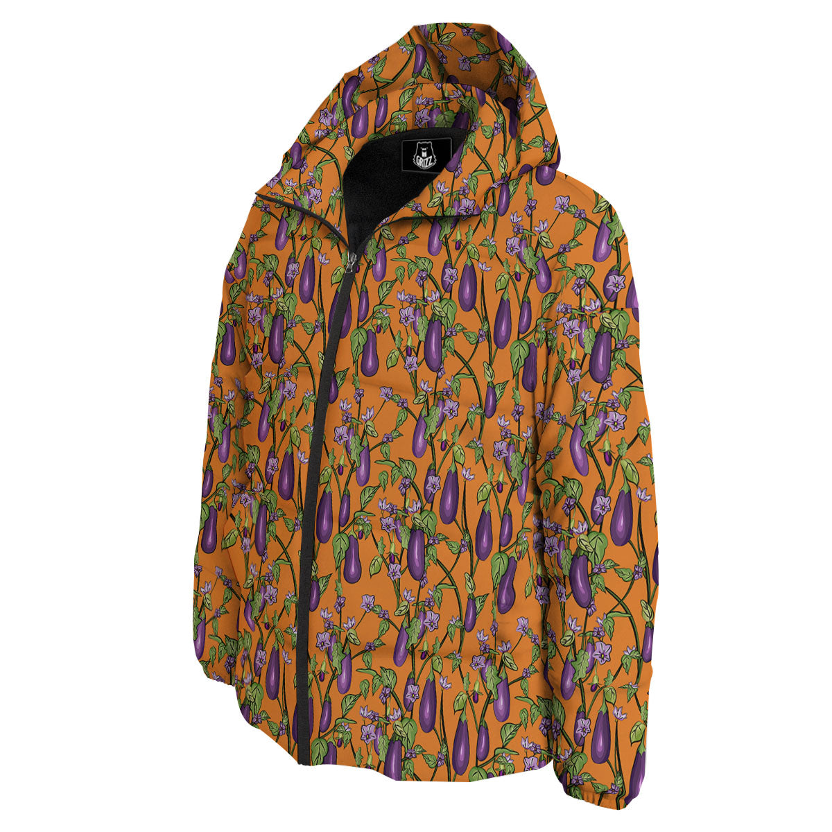 Flowers And Eggplant With Leaves Print Down Jacket-grizzshop