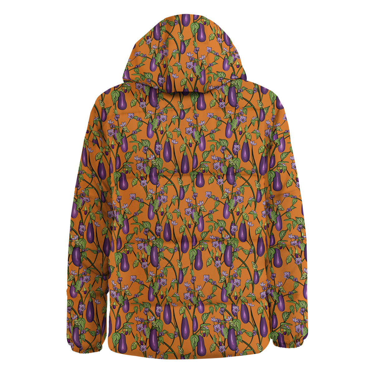 Flowers And Eggplant With Leaves Print Down Jacket-grizzshop