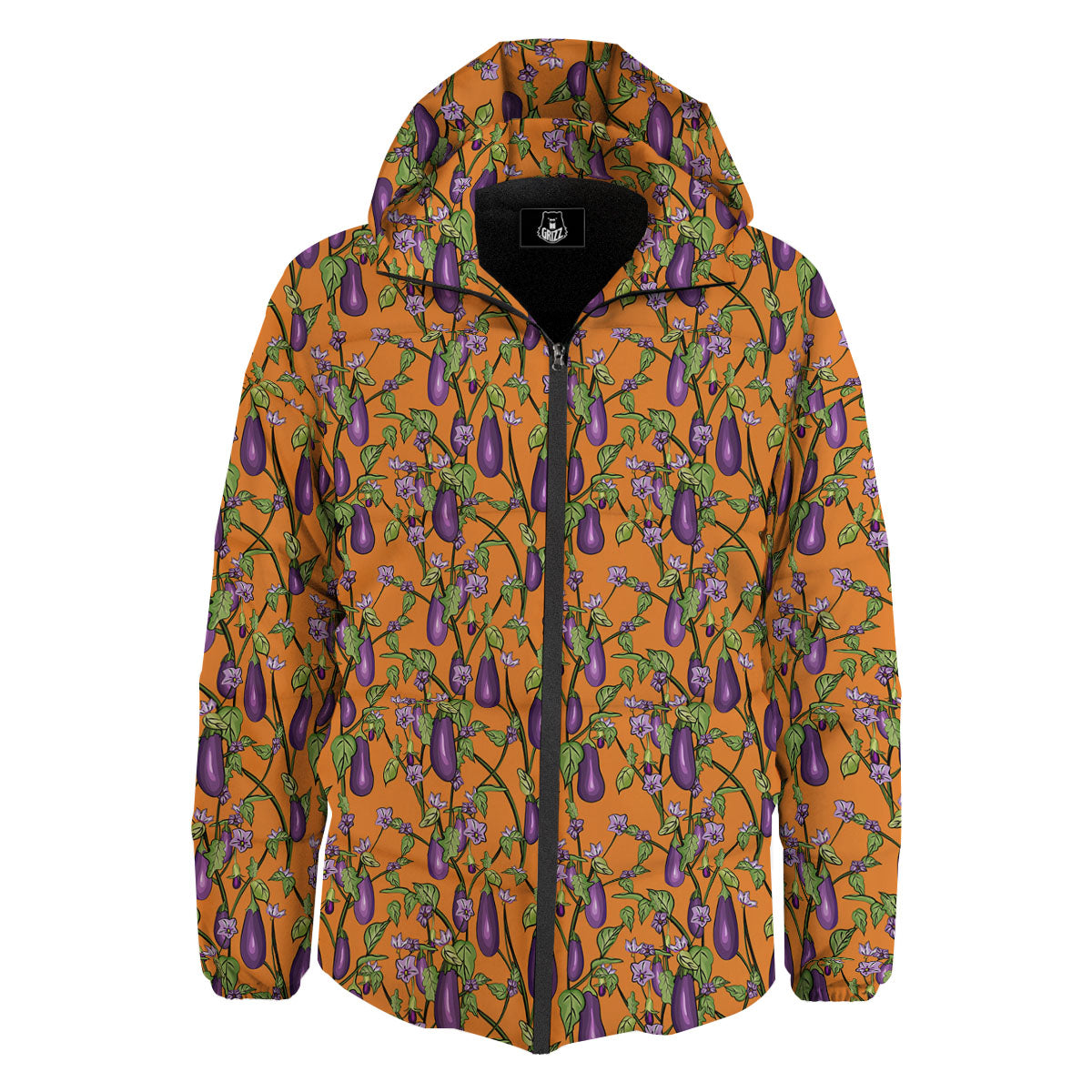 Flowers And Eggplant With Leaves Print Down Jacket-grizzshop