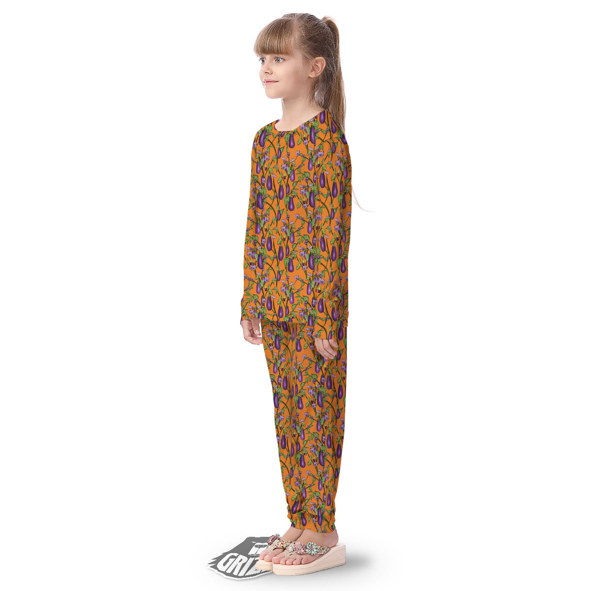 Flowers And Eggplant With Leaves Print Kid's Pajamas-grizzshop