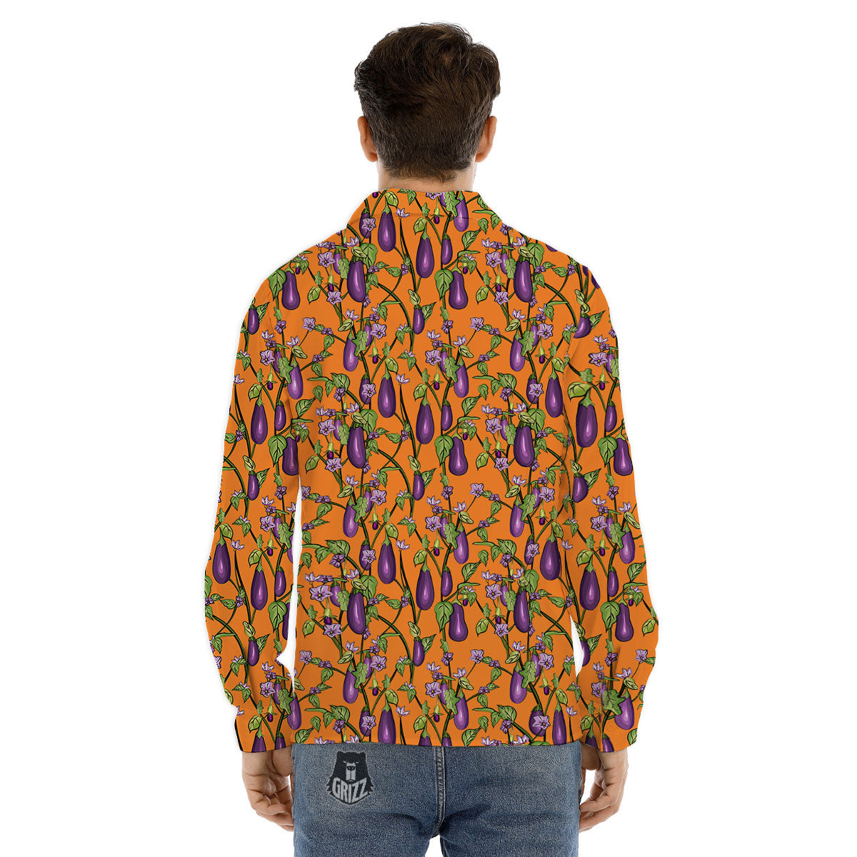 Flowers And Eggplant With Leaves Print Men's Dress Shirts-grizzshop