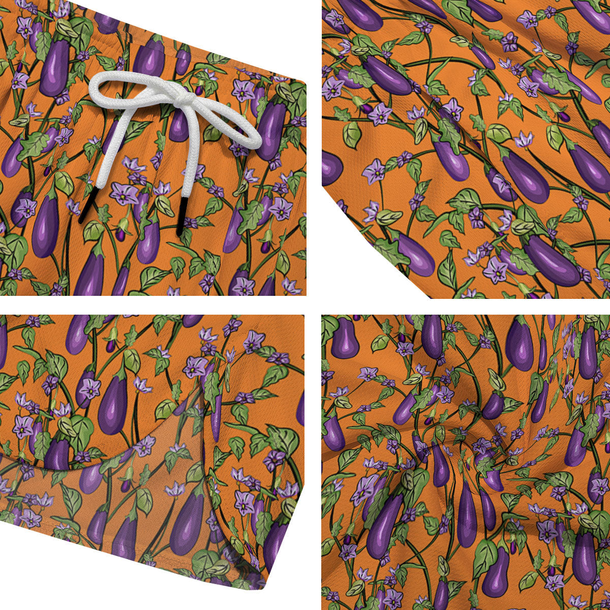Flowers And Eggplant With Leaves Print Men's Running Shorts-grizzshop