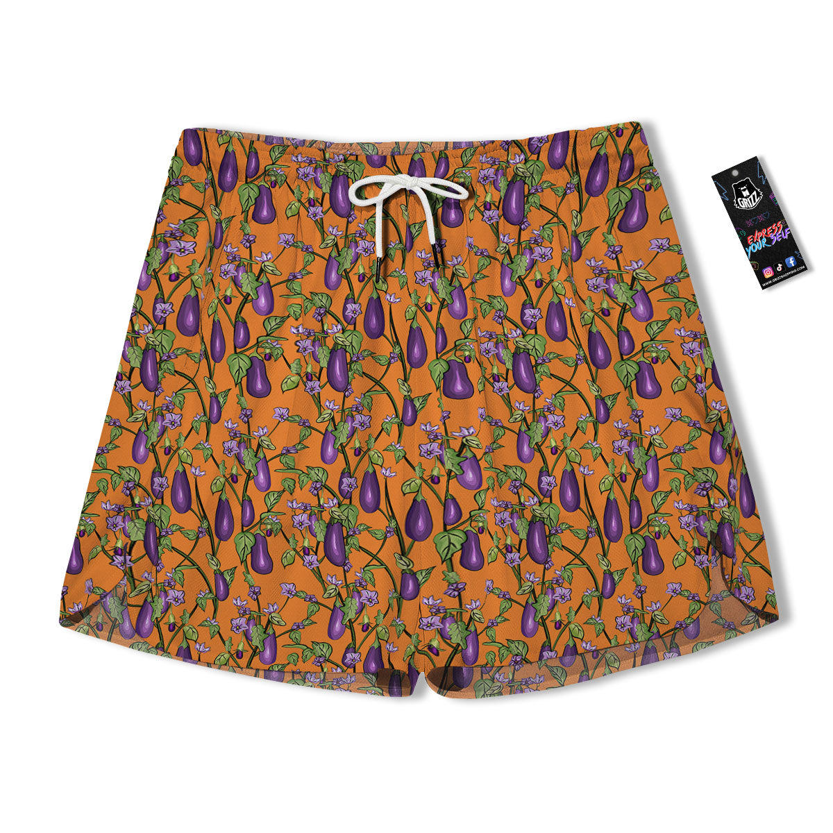 Flowers And Eggplant With Leaves Print Men's Running Shorts-grizzshop