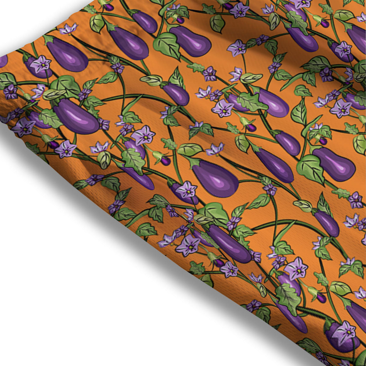 Flowers And Eggplant With Leaves Print Mesh Shorts-grizzshop