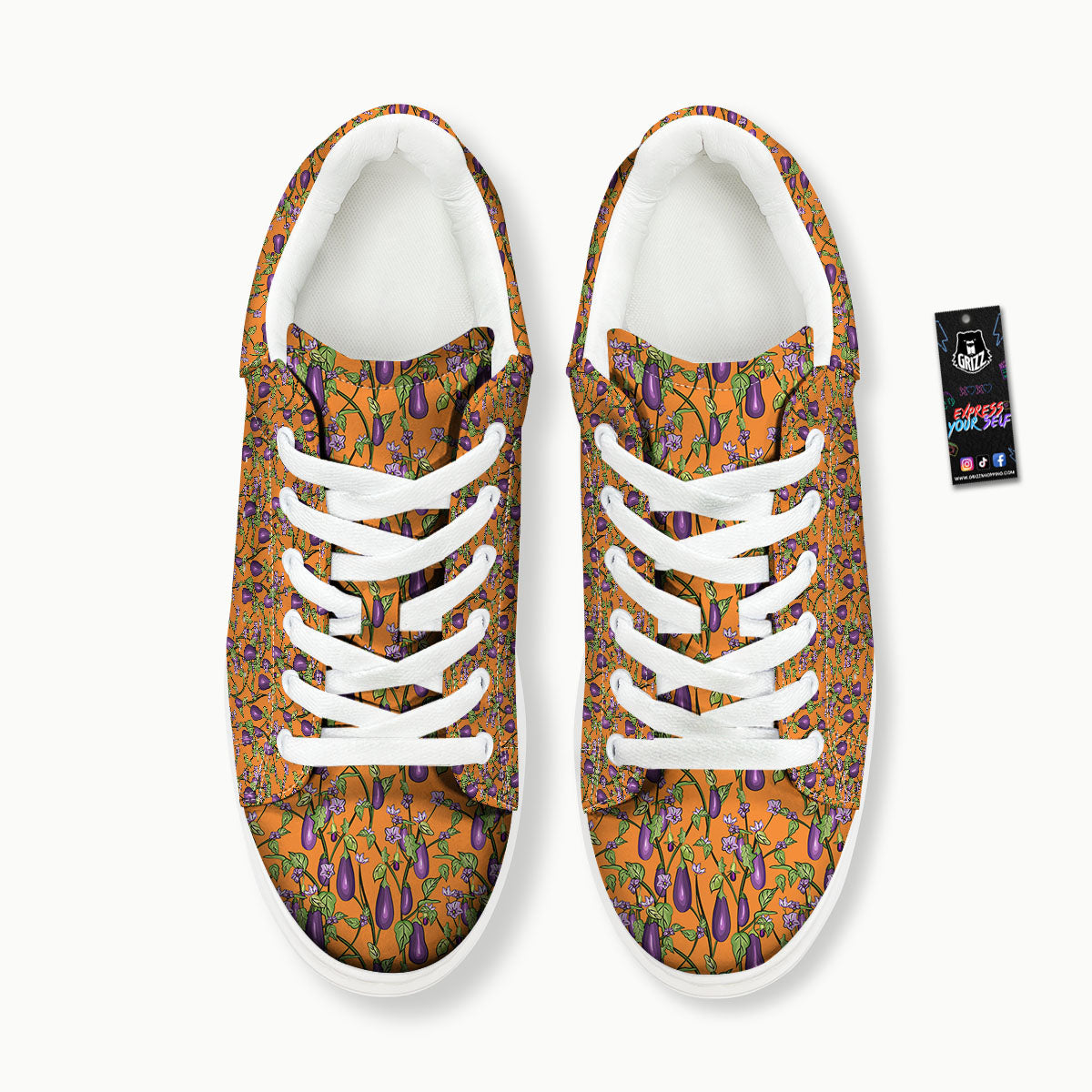 Flowers And Eggplant With Leaves Print Platform Shoes-grizzshop