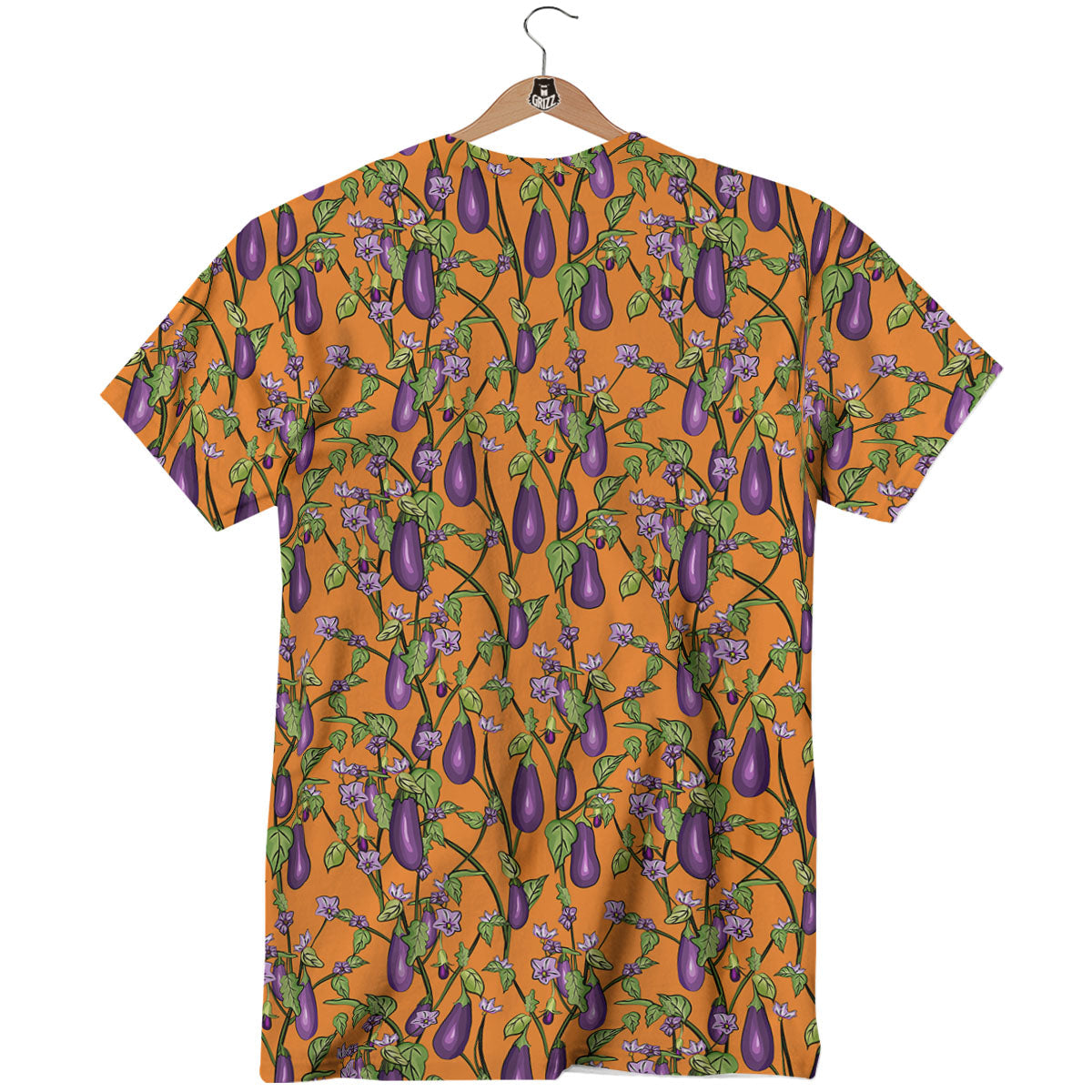 Flowers And Eggplant With Leaves Print T-Shirt-grizzshop