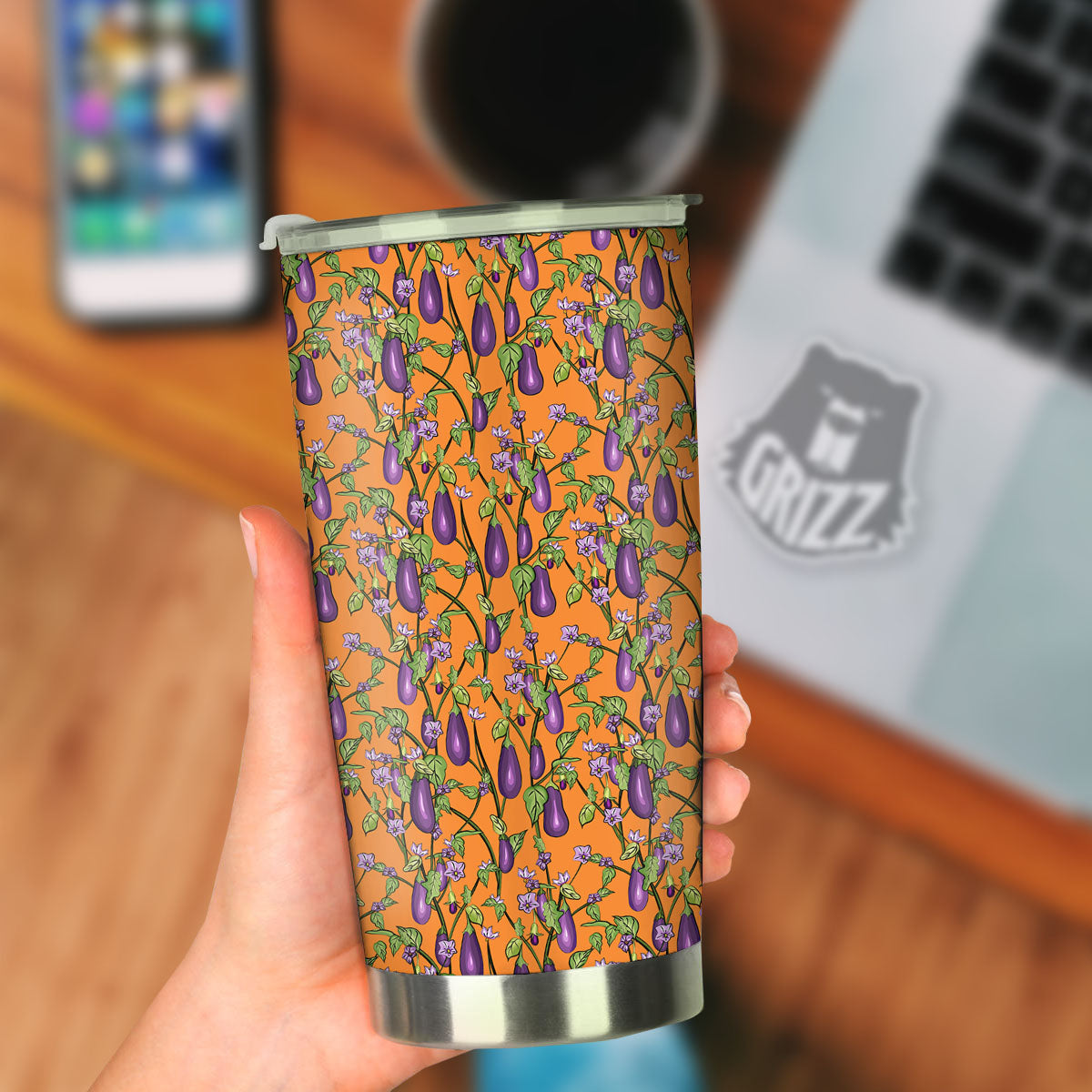 Flowers And Eggplant With Leaves Print Tumbler-grizzshop