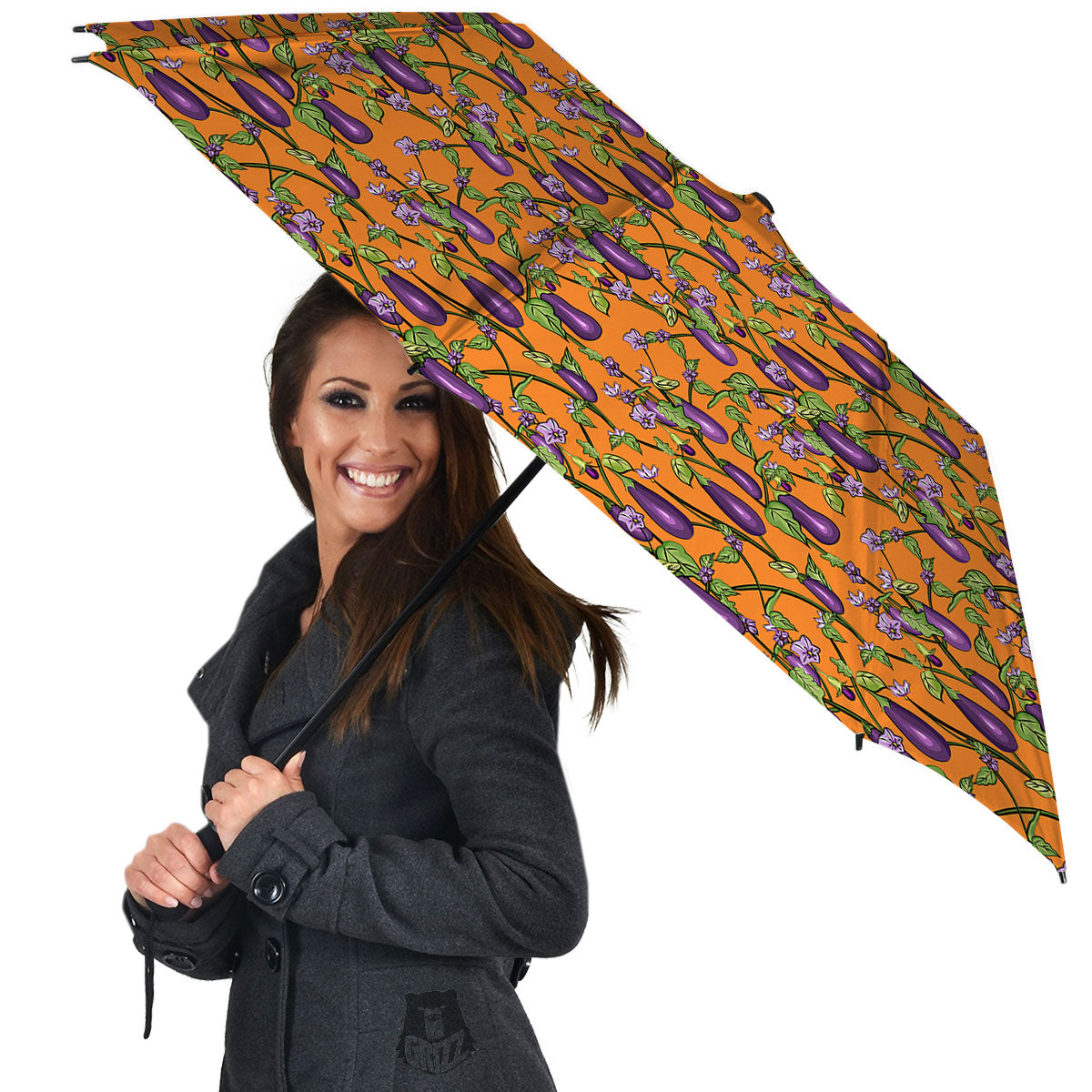 Flowers And Eggplant With Leaves Print Umbrella-grizzshop