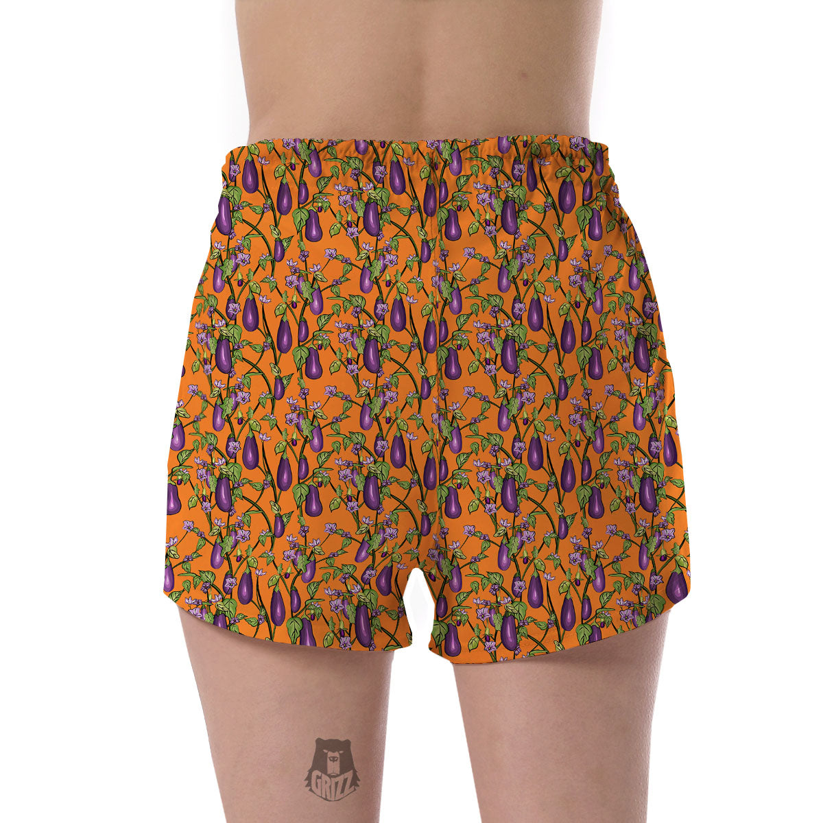 Flowers And Eggplant With Leaves Print Women's Shorts-grizzshop