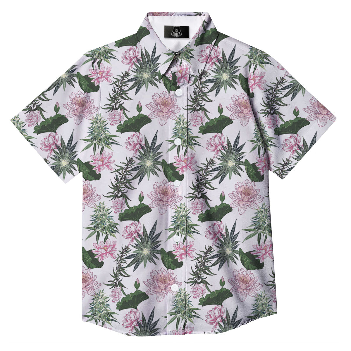 Flowers And Hemp Leaves Print Pattern Button Up Shirt-grizzshop