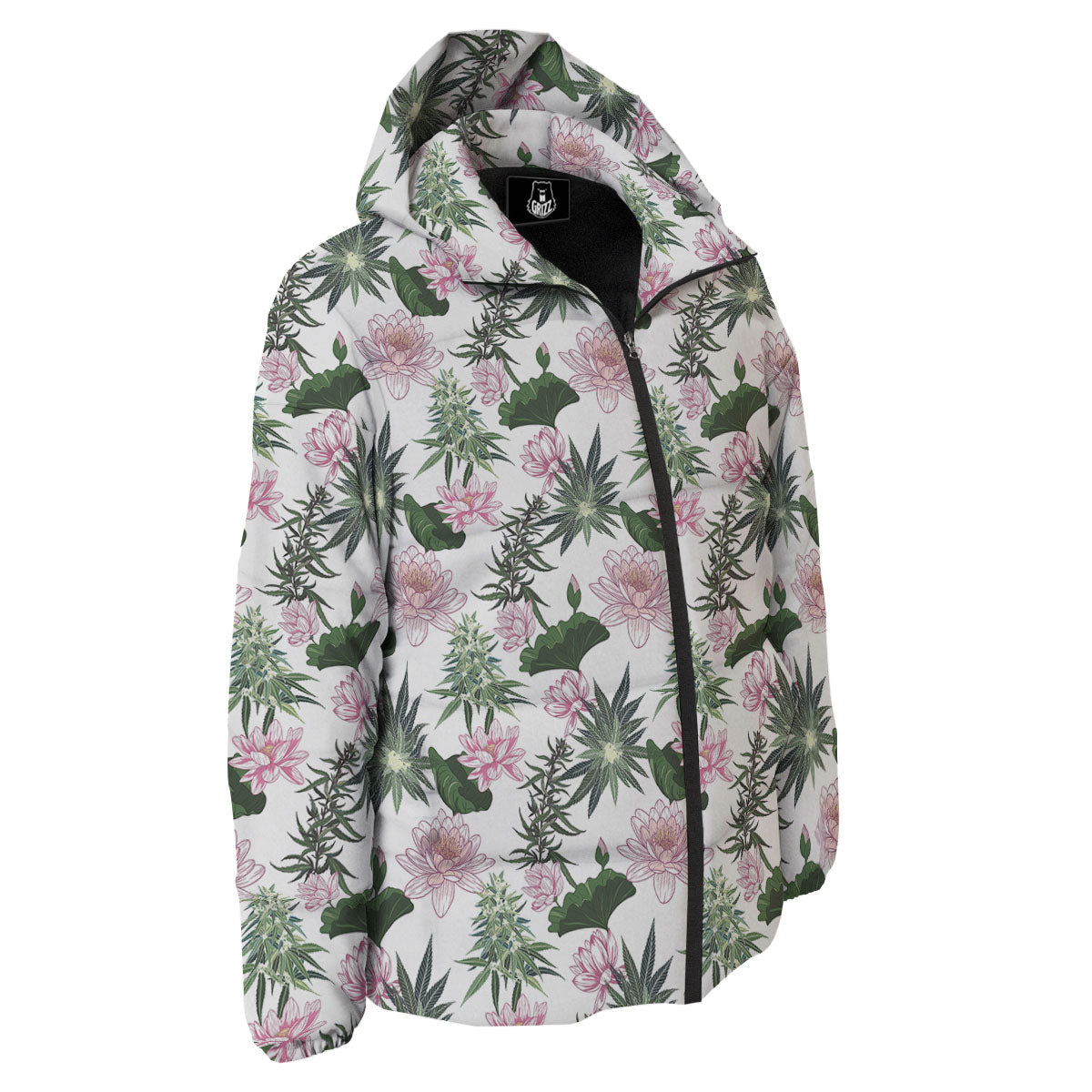 Flowers And Hemp Leaves Print Pattern Down Jacket-grizzshop