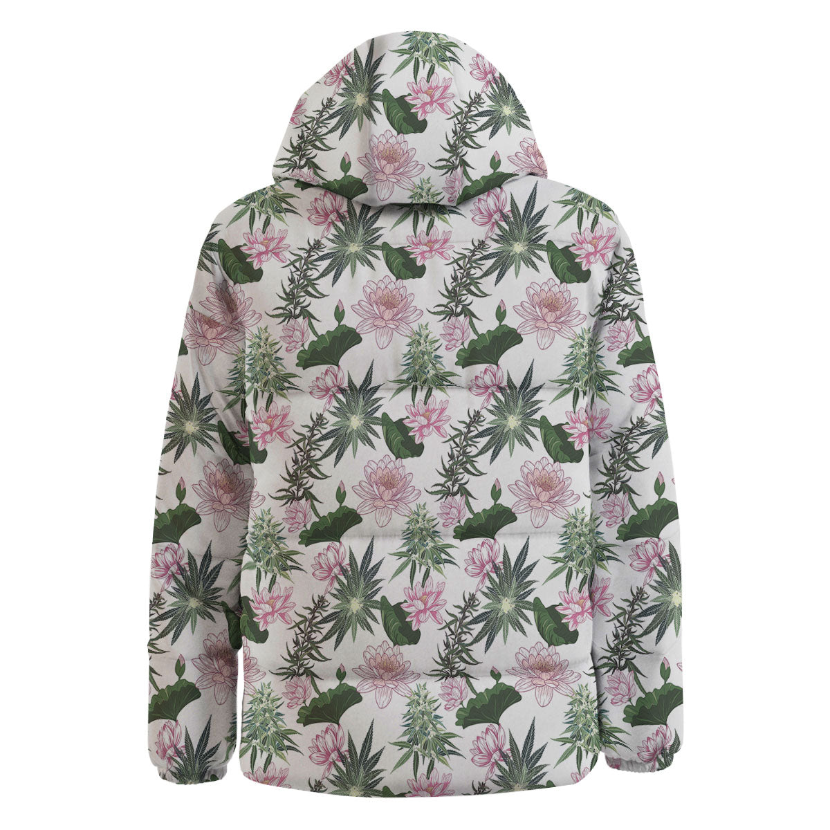 Flowers And Hemp Leaves Print Pattern Down Jacket-grizzshop