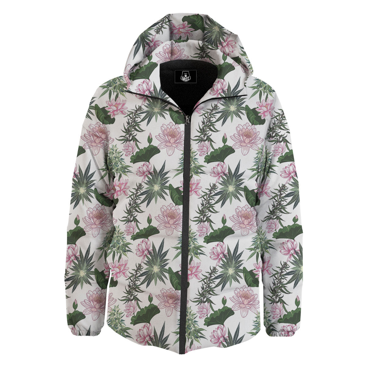 Flowers And Hemp Leaves Print Pattern Down Jacket-grizzshop