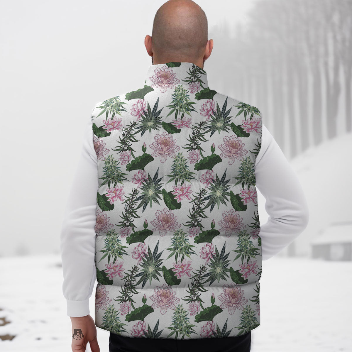 Flowers And Hemp Leaves Print Pattern Down Vest-grizzshop