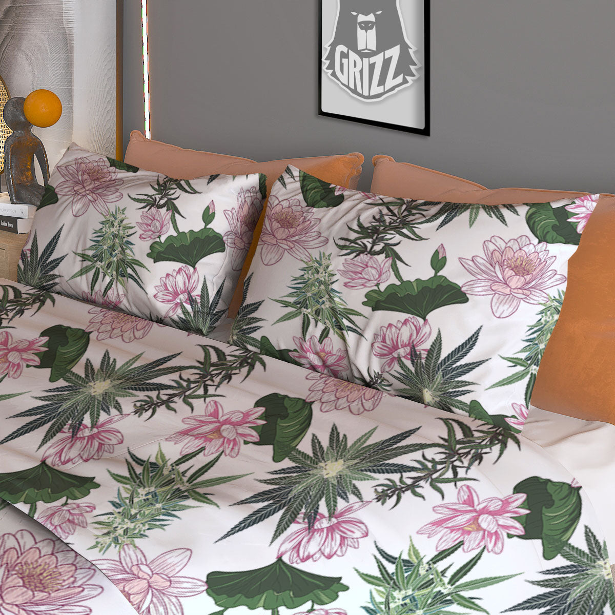 Flowers And Hemp Leaves Print Pattern Duvet Cover Bedding Set-grizzshop