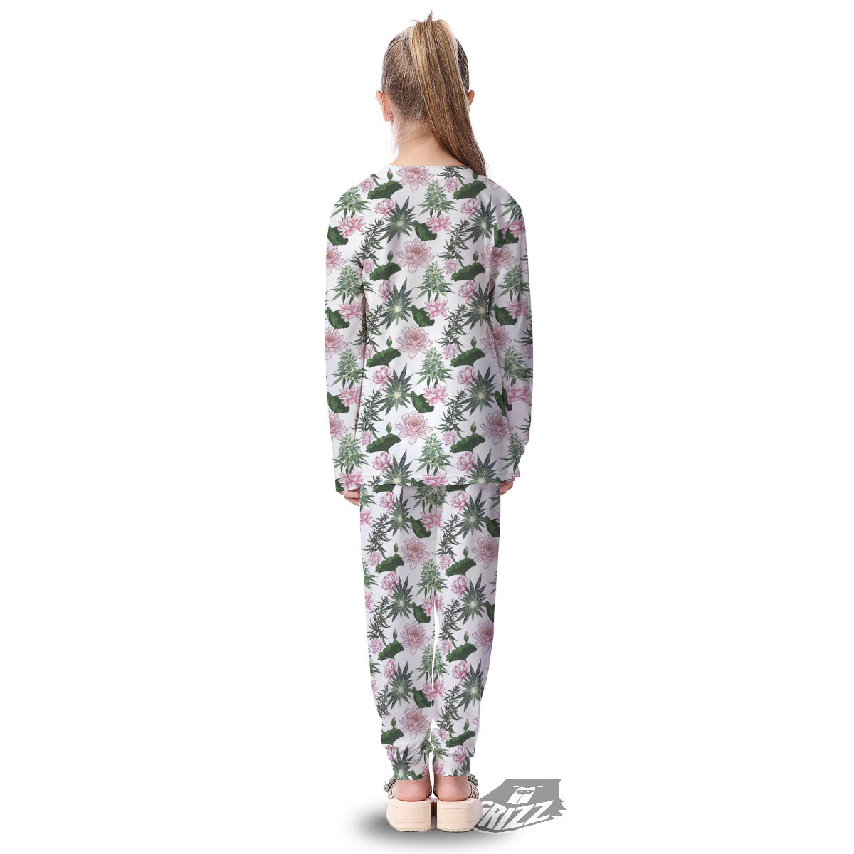 Flowers And Hemp Leaves Print Pattern Kid's Pajamas-grizzshop